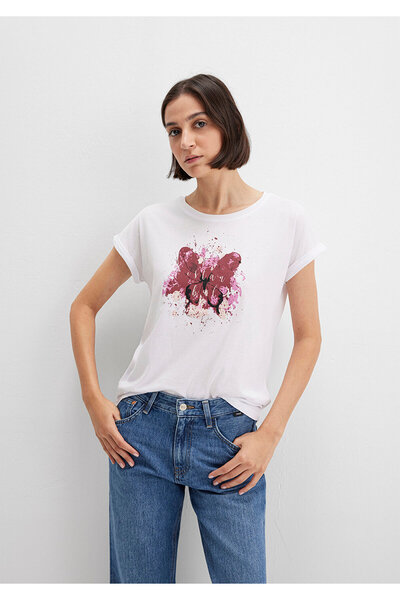 Mavi Bílé tričko Istanbul s motýlím potiskem Regular Fit / Regular Cut 167576 -620