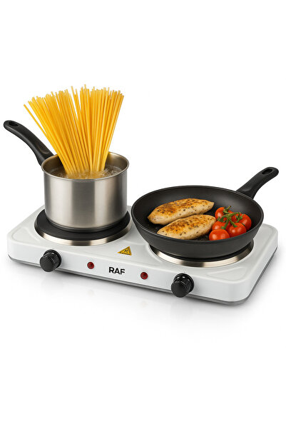 raf موقد كهربائي مزدوج الشعلة بقوة 2000 واط | صفيحتان تسخين مزدوجتان مع حرارة...