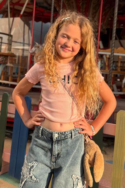 Breeze Дівчача футболка Crop з принтом, 8-14 років, лососева