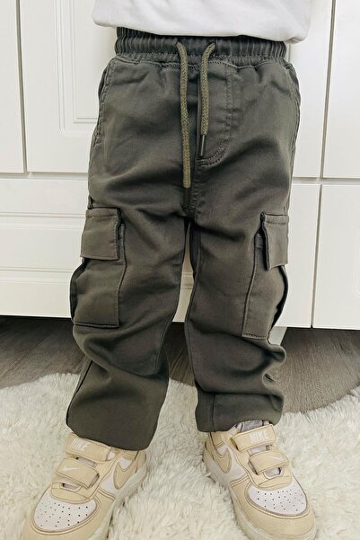 Breeze Erkek Çocuk Pantolon Kargo Cepli Beli Lastikli 1.5-5 Yaş, Haki Yeşil