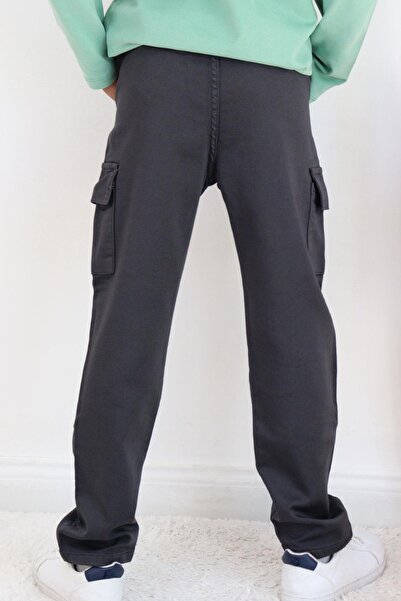 Breeze Erkek Çocuk Pantolon Kargo Cepli Beli Lastikli 6-10 Yaş, Füme