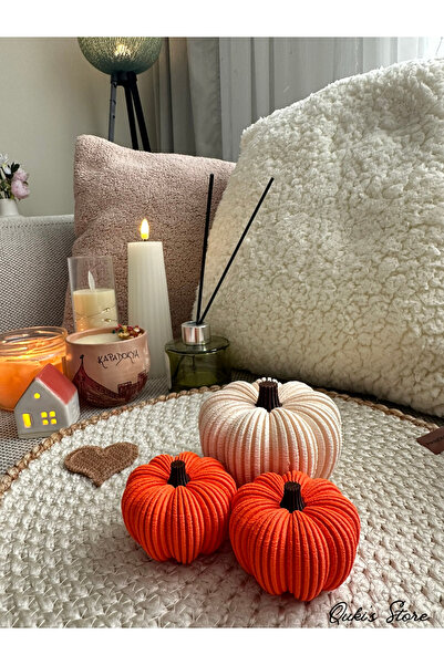 Qukis Store Dekoratif Balkabağı Seti - 3 Adet; 1 Adet Medium Bej, 2 Adet Smal...