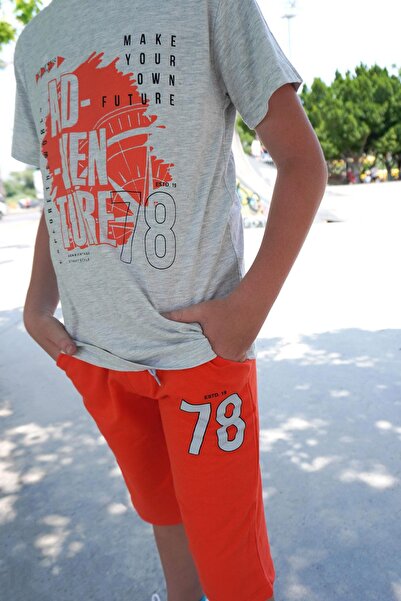 Breeze Boy's Shorts Suit with Text Printed Lacing Accessory, Age 5-10, Light Gray Melange