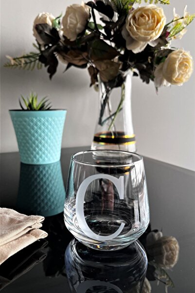 DECOSTYLE C Letter Laser Cut Non-Removable Glass Cup-Candle Holder-Pen Holder-Suitable for Use as a Mini Vase 1 Pc