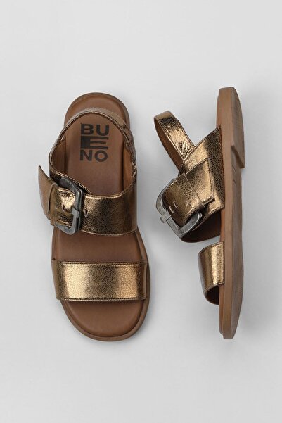 Bueno Shoes Sandale plate pentru femei din piele bronzată 01wy2013