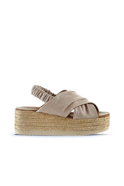 Bueno Shoes Γκρι δερμάτινα γυναικεία πέδιλα με τακούνι 01wu6105