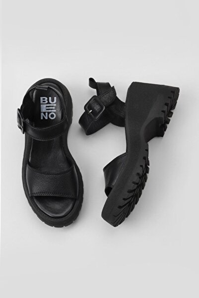 Bueno Shoes Sandale de damă din piele neagră cu toc cu pană - 01wy12600