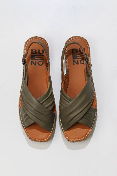 Bueno Shoes صندل إسبادريل نسائي من الجلد الأخضر 01ws9912