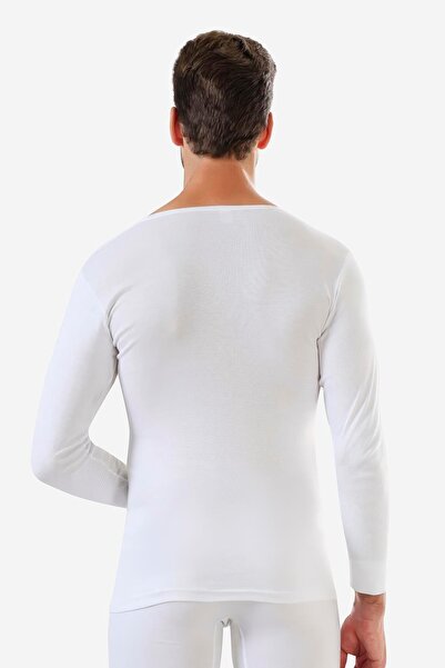 Arma Yıldız Men's White V-neck Long Sleeve T-shirt - Undershirt 100% Cotton, 2 Pieces