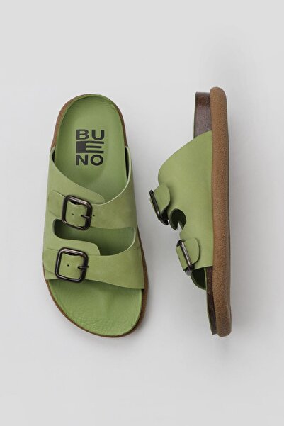 Bueno Shoes Πράσινες γυναικείες παντόφλες Nubuck - Flat Design 01ws11001