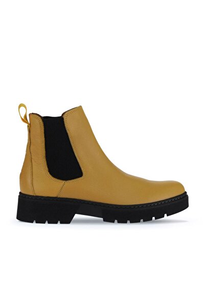 Bueno Shoes Sarı Flotter Deri Kadın Düz Bot 01wr4900