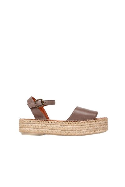 BUENO Shoes Gri Deri Kadın Dolgu Topuklu Espadril Sandalet 01wq3515