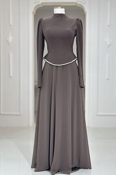 Amine Hüma Naz Abiye Elbise Vizon