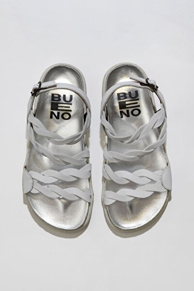 Bueno Shoes Λευκά Δερμάτινα Γυναικεία Σανδάλια Flat 01wu4703