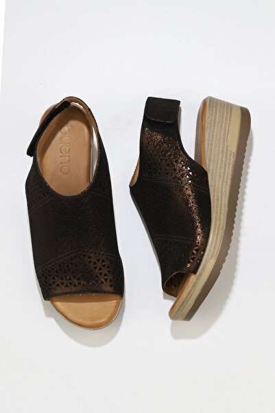 BUENO Shoes Black Leather Women's Wedge Heeled Sandals 01Wn3200