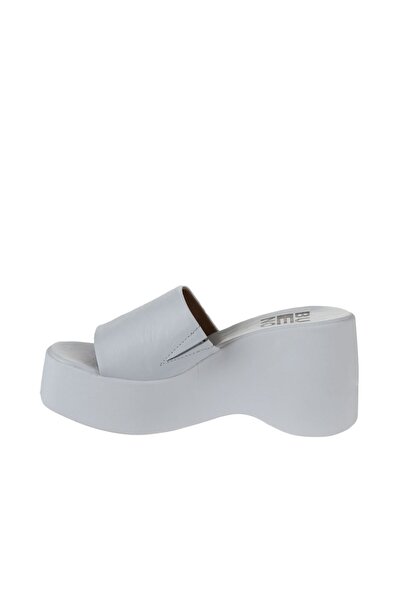 Bueno Shoes White Leather Women's Wedge Heeled Slippers 01Wy9000