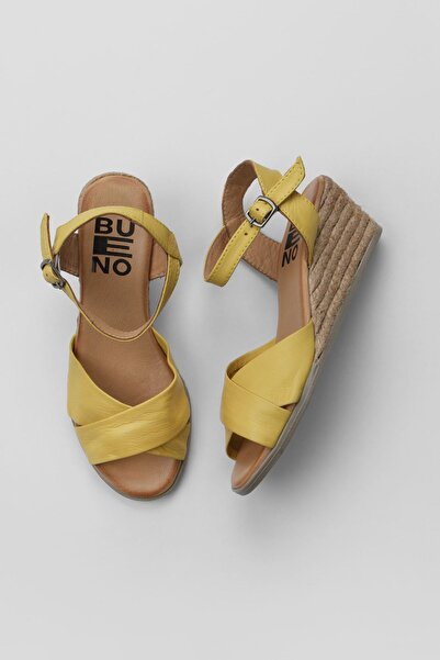 Bueno Shoes Yellow Leather Women's Wedge Heeled Espadrille Sandals 01Ws11100