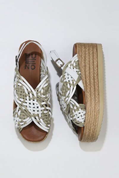 Bueno Shoes Λευκά Δερμάτινα Γυναικεία Σανδάλια με τακούνι 01wu6115