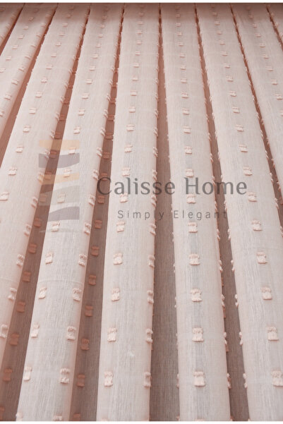 Calisse Home Ponponlu Yoğun Dokulu Çocuk Odası Gramajlı 1/3 Sık Pileli Dokuma Pembe Tül / Fon Perde Ütü İstemez