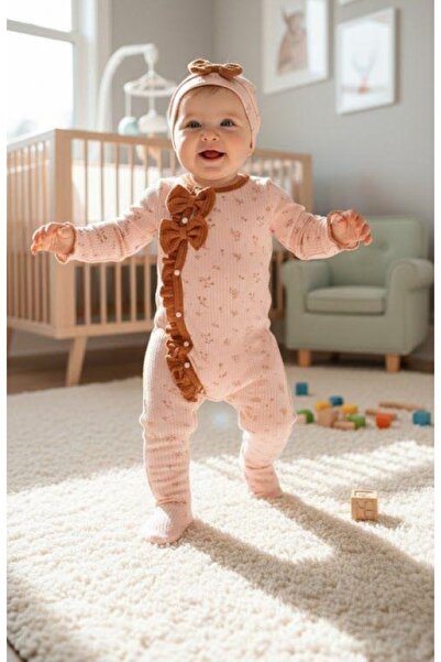 genybaby Kız Bebek Bandana Hediyeli Mevsimlik Tulum 2'li Kombin