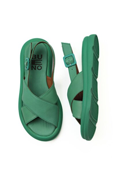 Bueno Shoes Green Dark Leather Women's Sandals 01Wy9403