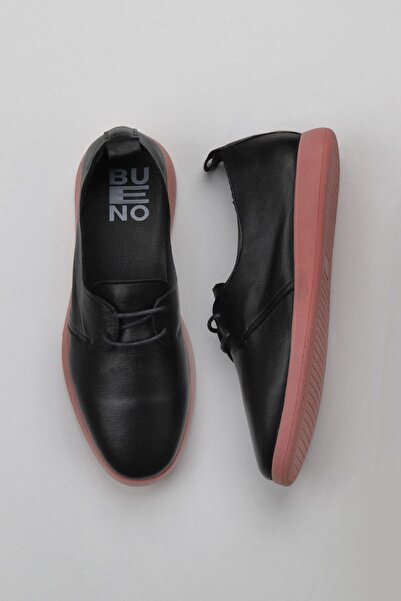 Bueno Shoes Pantofi plati de damă din piele neagră roz 01wy1509