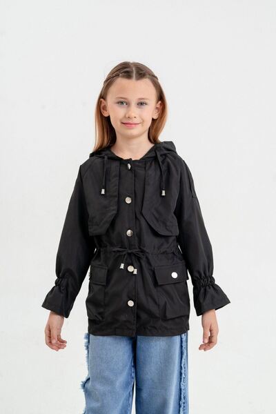 HAUSEkids 4-16 Years Cat Polina Water Repellent Girl's Raincoat & Windbreaker-Black