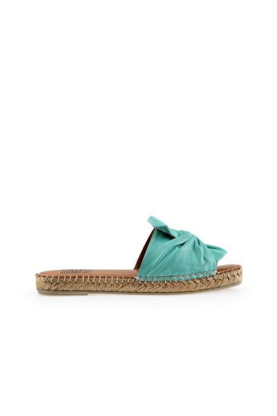 Bueno Shoes Yeşil Nil Deri Kadın Espadril Terlik 01ws9900