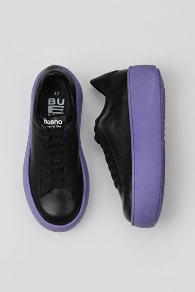 Bueno Shoes Purple Leather Black Women'sSneakers- 01wv5507