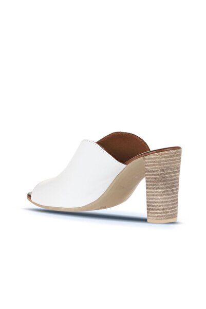 Bueno Shoes White Leather Women's Heeled Slippers 01Wn4105
