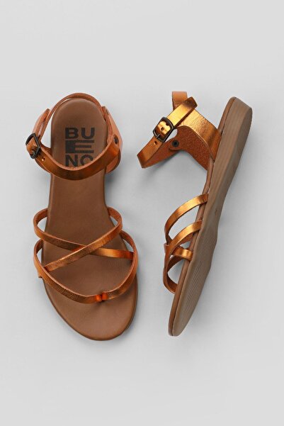 Bueno Shoes Sandale Flip Flops de damă din piele portocalie strălucitoare 01w...