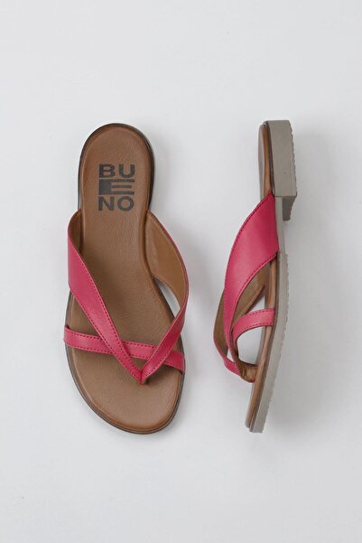 Bueno Shoes Φούξια Δερμάτινες Γυναικείες Παντόφλες - Flat Design 01wy2507