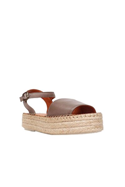 BUENO Shoes Gri Deri Kadın Dolgu Topuklu Espadril Sandalet 01wq3515