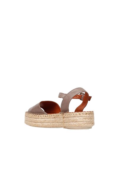 BUENO Shoes Gri Deri Kadın Dolgu Topuklu Espadril Sandalet 01wq3515