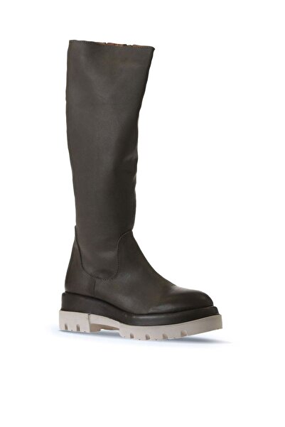 Bueno Shoes Haki Deri Kadın Düz Çizme 01wv2906