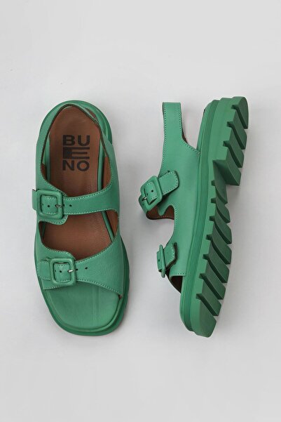 Bueno Shoes Sandale de damă din piele verde închis - Design plat 01wy5505