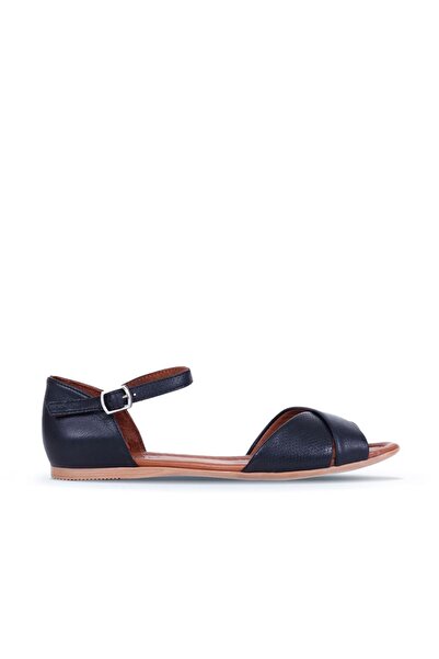 Bueno Shoes Μαύρα Δερμάτινα Γυναικεία Σανδάλια Flat 01wl1217