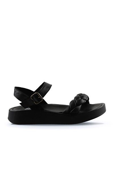 Bueno Shoes Černé kožené dámské ploché sandály 01wu4641