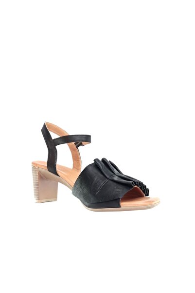 BUENO Shoes Black Leather Women's Heeled Sandals 01Wn4000