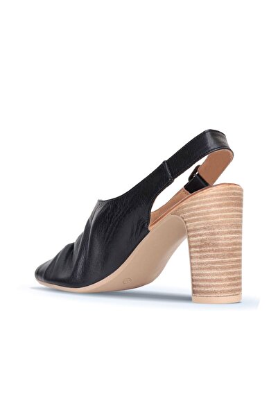 BUENO Shoes Siyah Deri Kadın Topuklu Sandalet 01wn4310