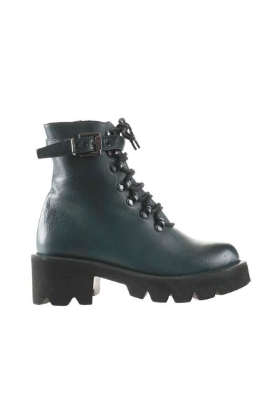 Bueno Shoes Zelené kožené dámské kotníkové boty na podpatku Flotter 01wt1707