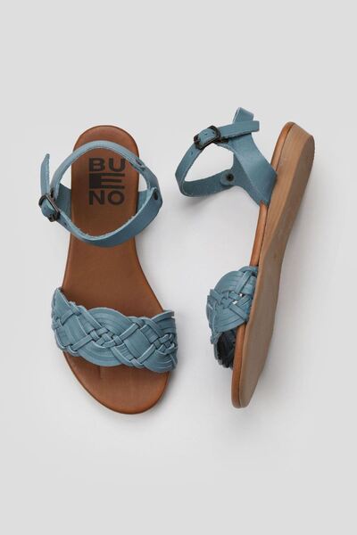 Bueno Shoes Μπλε Δερμάτινα Γυναικεία Flat Σανδάλια 01wu7450