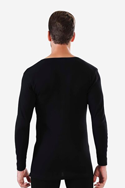 Arma Yıldız Ανδρικό μακρυμάνικο εσώρουχο με λαιμόκοψη Badi Μαύρο 100% βαμβακερό Ribana 2-pack