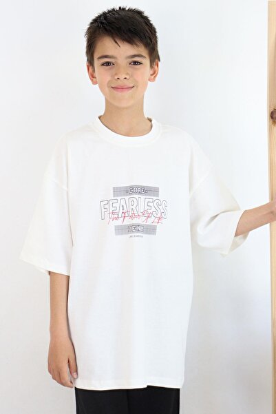 Breeze 8-14 Years Old Boy T-Shirt - Text Printed, Ecru