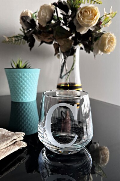 DECOSTYLE C Letter Laser Cut Non-Removable Glass Cup-Candle Holder-Pen Holder-Suitable for Use as a Mini Vase 1 Pc