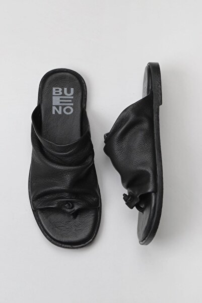 Bueno Shoes Γυναικείες σαγιονάρες μαύρες δερμάτινες παντόφλες - 01wy2003