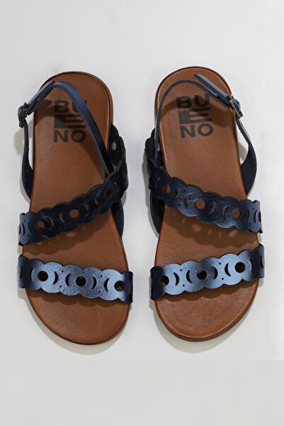 Bueno Shoes Γυναικεία πέδιλα με τακούνι σε μπλε γυαλιστερό δέρμα 01wu4216