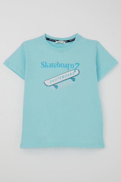 Breeze Boy's T-Shirt Skateboard Printed 8-12 Years, Light Blue