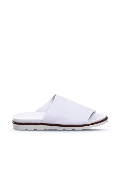 BUENO White Leather Women's Slippers - Plain Design 01wl0503