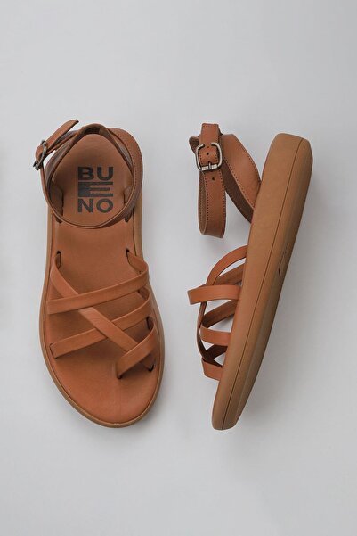 Bueno Shoes Sandale din piele pentru femei Flip Flop - Maro închis 01wy2315